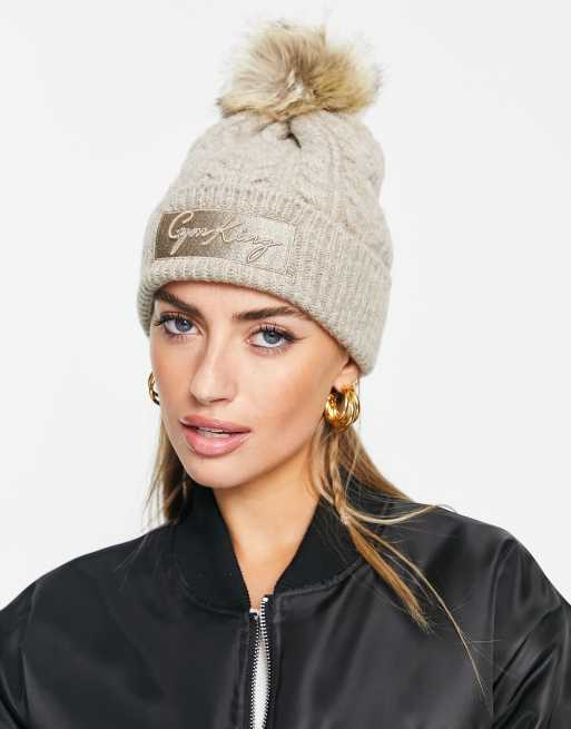 Gym King Glow bobble beanie hat in stone
