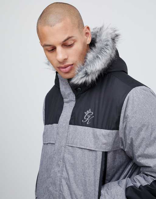 Gym King hooded parka jacket with faux fur hood ASOS