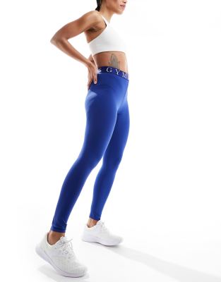 Gym King - Impact - Leggings in Blau mit Markenlogo und Zierband-Grau