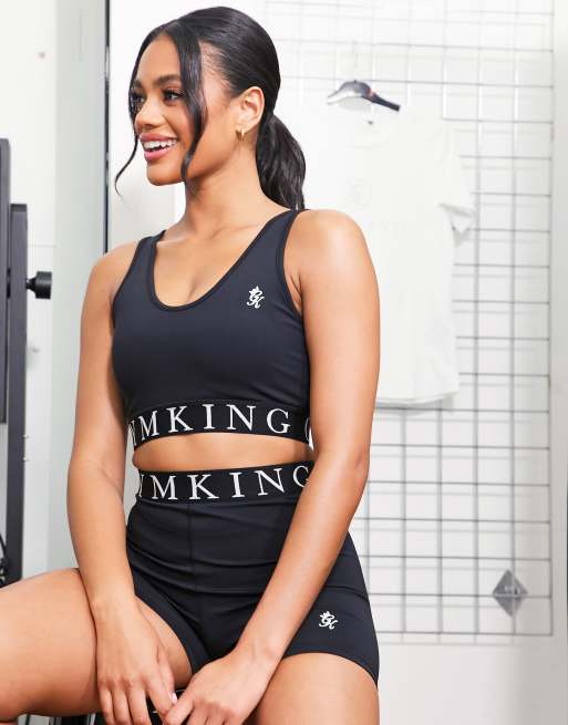 Gym King Impact medium support sports bra with logo taping in black