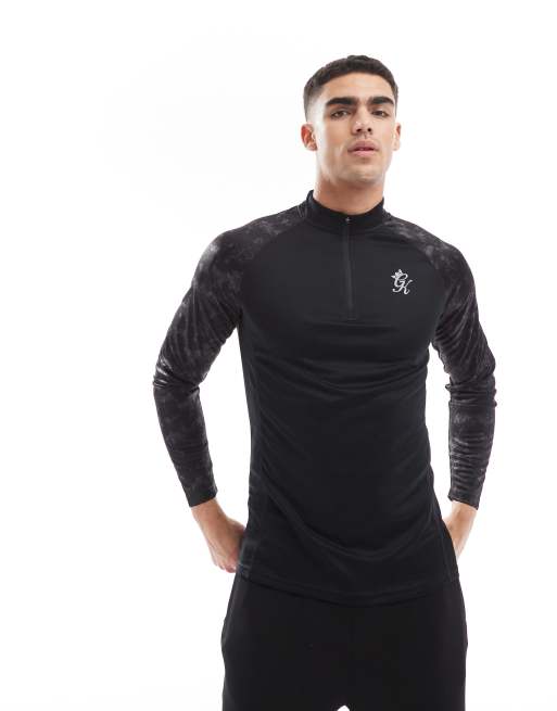 Gym King - Inception - Top nero a maniche lunghe con stampa e zip corta
