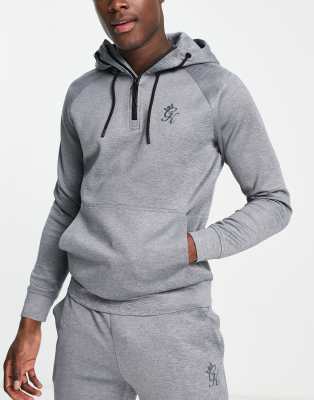 Gym King Interval hooded 1/4 zip tracksuit top in mid grey marl