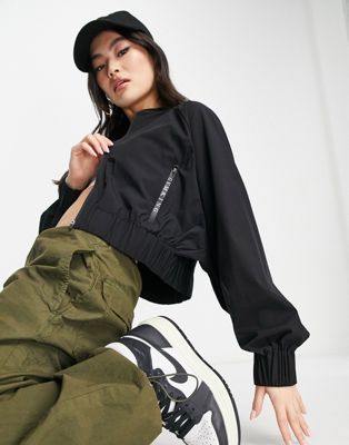 Gym King Linear Taped woven oversized bomber jacket in black