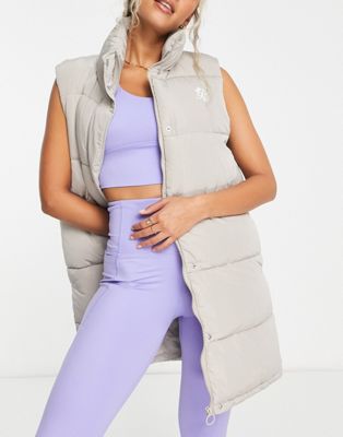 Gym King longline puffer gilet in champagne