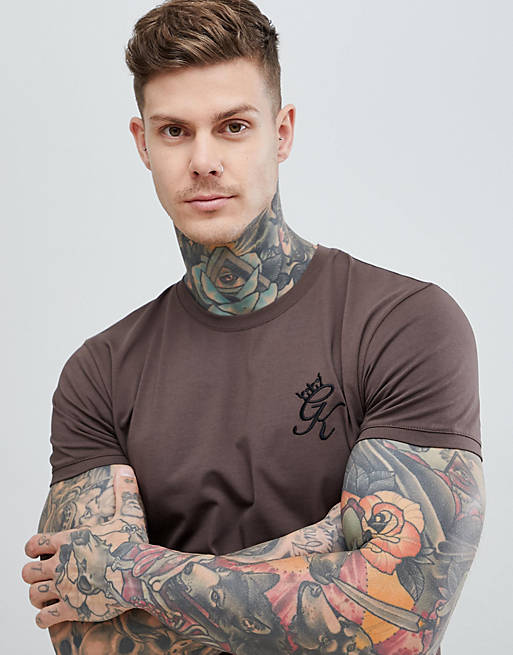 Gym King Longline T-Shirt in dark brown | ASOS