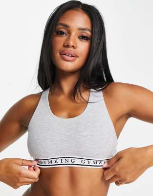 Gym King Lounge branded tape sports bra in grey - ASOS Price Checker