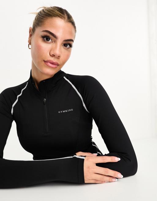 Women's Long Sleeve Zip Up Gym Top - Black