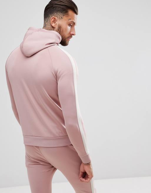 Gym King muscle poly track hoodie in pink with side stripe ASOS