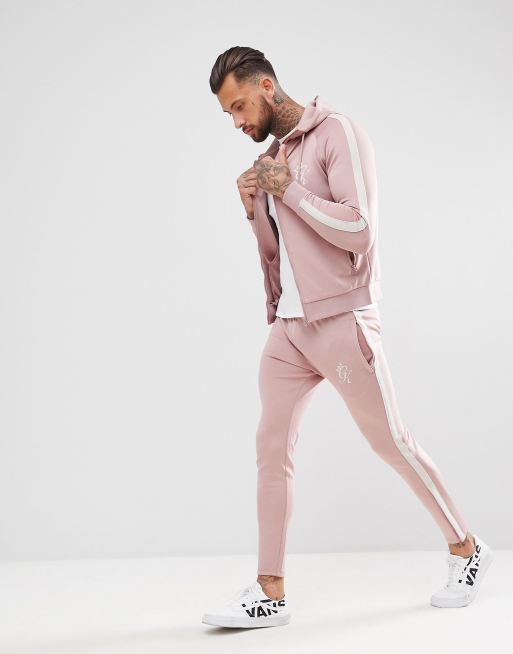 Gym King muscle poly track hoodie in pink with side stripe ASOS