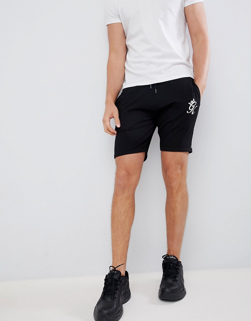 Gym King - Pantaloncini con logo neri con riga laterale-Nero