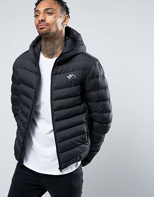 Gym King Puffer Jacket In Black With Hood | ASOS