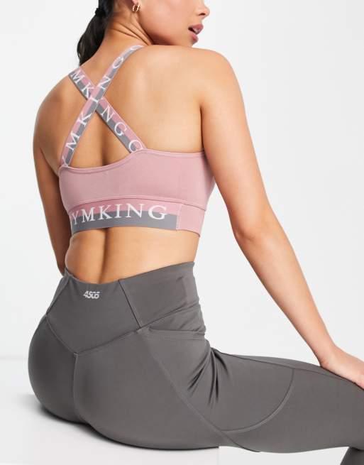 Gym King - Reggiseno sportivo incrociato sul retro senza cuciture a sostegno leggero color rosa mélange 