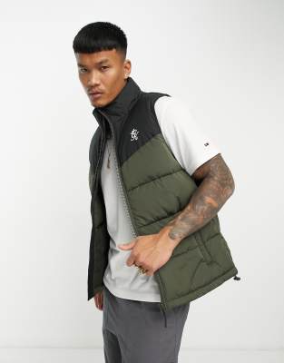 Gym King Resolute gilet in black and khaki-Multi