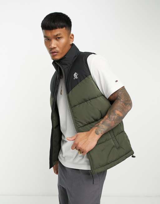 Gym King Resolute gilet in black and khaki ASOS