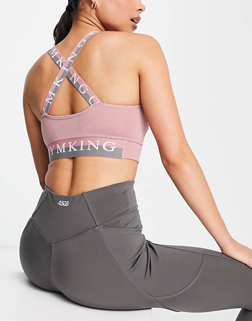 Gym King seamless cross back light support sports bra in rose marl 