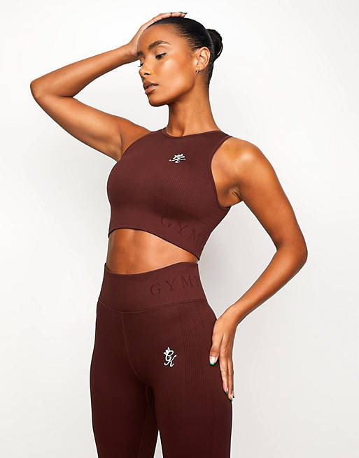 Gym King seamless longline light support sports bra in chocolate 