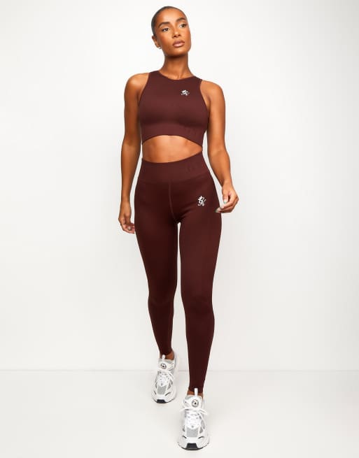 Gym King seamless longline light support sports bra in chocolate ASOS