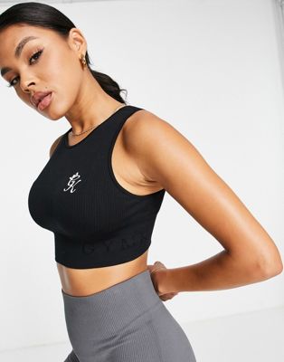 Gym King seamless rib light support sports bra in black
