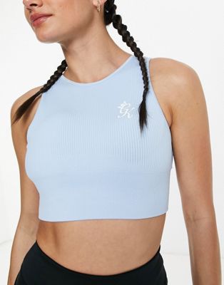 Gym King seamless rib light support sports bra in pale blue