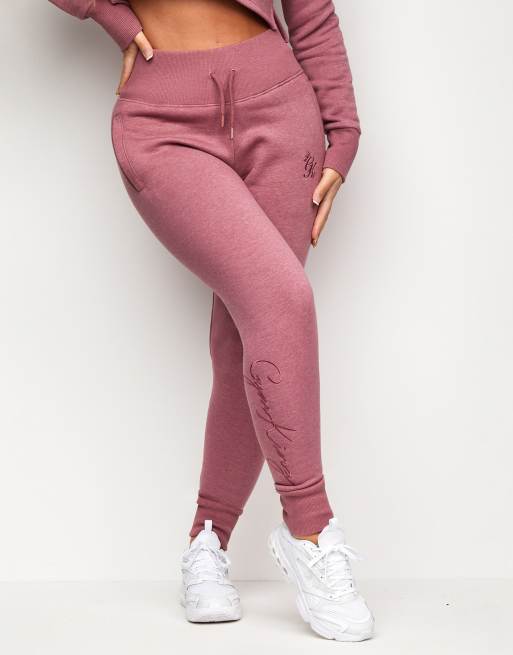 Gym King - Sky - Joggingbroek met geschreven logo en hoge taille in rozig roze 