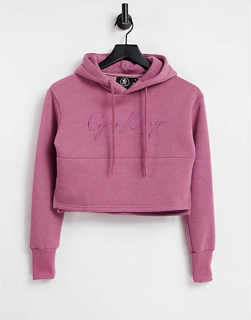 Gym King Sky script cropped hoodie in rose
