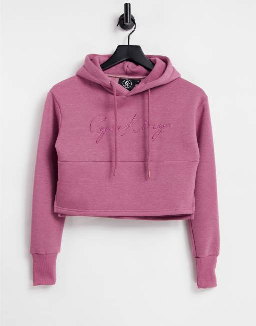 Gym King - Sky script - Felpa rosa corta con cappuccio