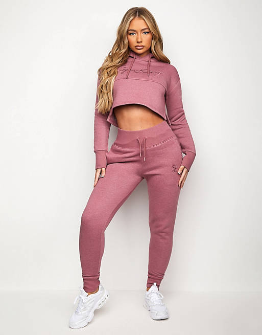  Gym King Sky script high waisted joggers in rose 