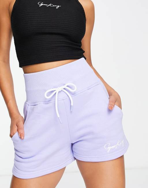 Gym King Sky Script high waisted shorts in pale blue 