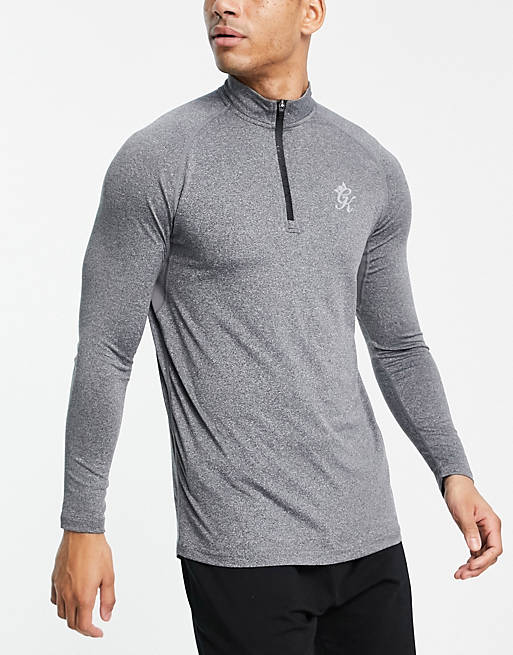 Gym King Sport Bolt 1/4 zip long sleeve top in grey marl  