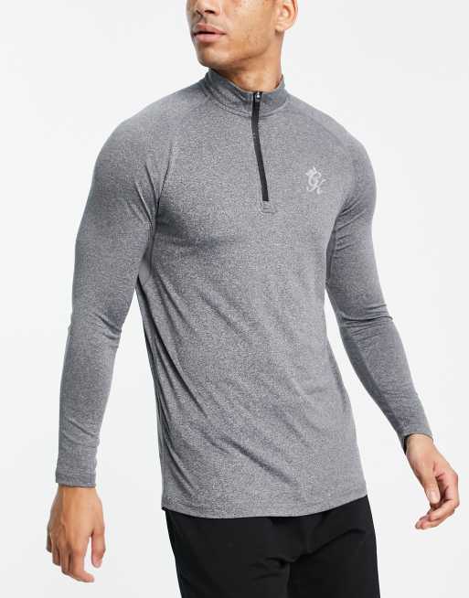 Gym King - Sport Bolt - Top a maniche lunghe con cerniera lampo corta, colore grigio mélange  