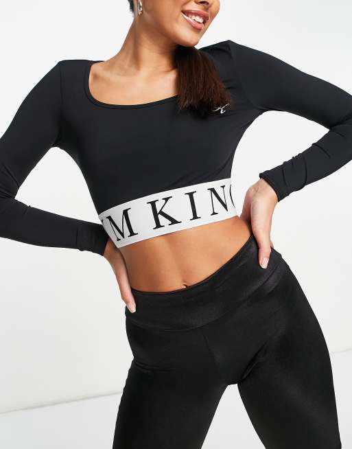 Gym King - Sport Focus - Langærmet croptop i sort og hvid, 4 af 4