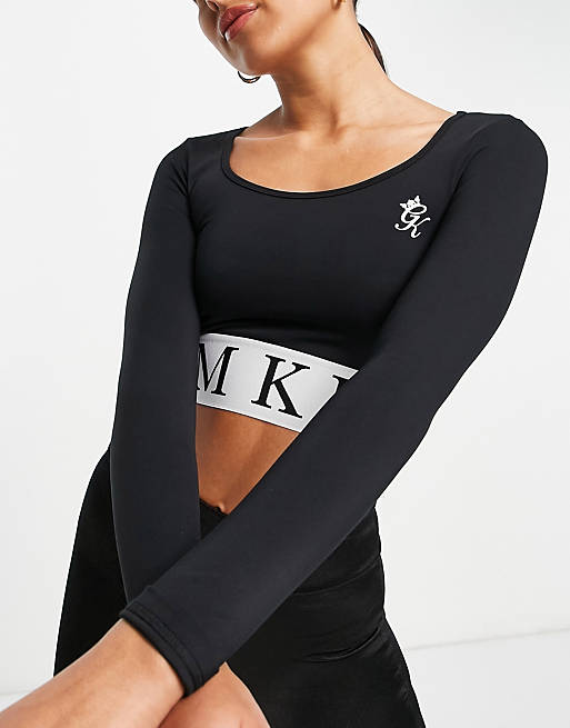 Gym King Sport Focus long sleeve crop top in black and white