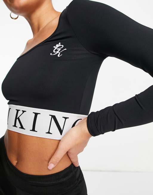 Gym King Sport Focus long sleeve crop top in black and white, 3 of 4