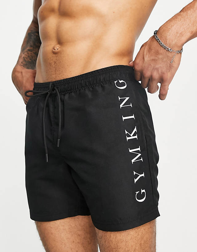 Gym King - swim shorts with tonal logo in black