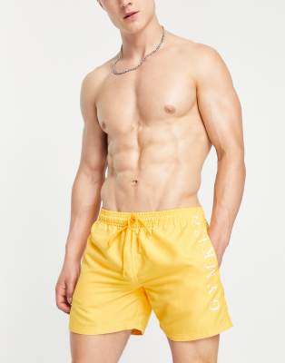 Gym King Gym King swim shorts with tonal logo in orange