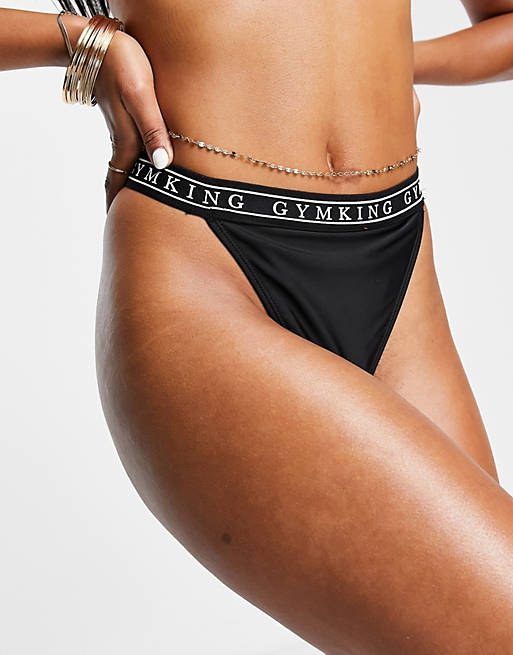 Gym King tape swim bikini bottoms in black