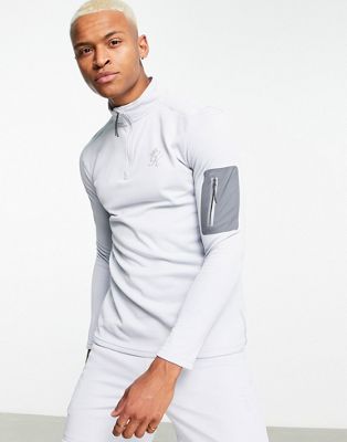 Gym King Velocity Tech 1/4 zip long sleeve top in pale grey