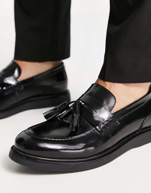 H by Hudson archer loafers in black hi-shine leather