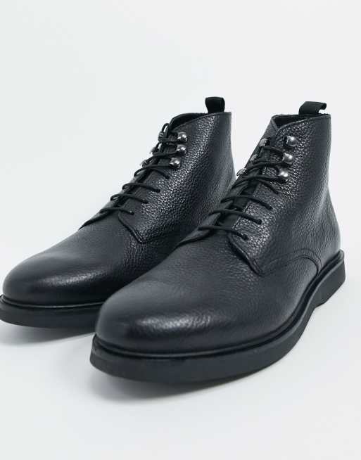 H by hudson battle lace up boots in black 2024 leather