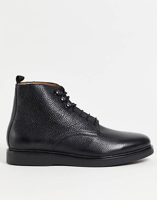 H by Hudson battle boots in black pebble leather