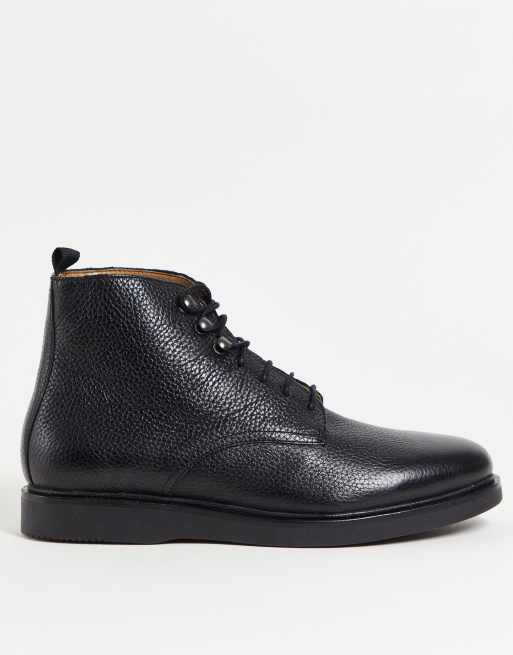 H By Hudson - Battle - Laarzen van leer met textuur in zwart