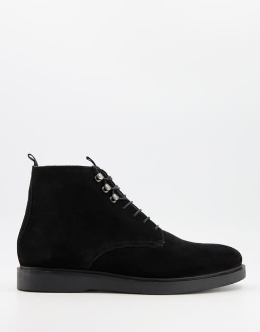 H by Hudson battle lace up boots in black suede