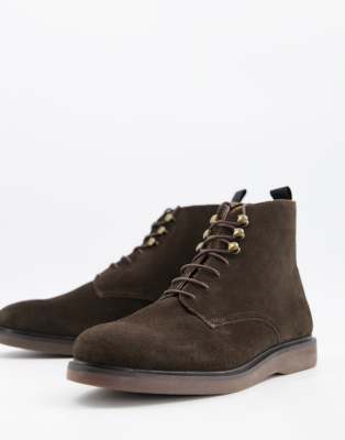 H by Hudson battle lace up boots in brown suede