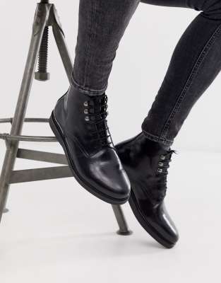 H By Hudson battle lace up boots in high shine black