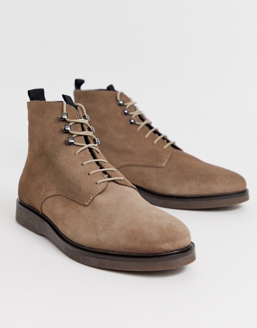H By Hudson Battle lace up boots in taupe suede-Beige