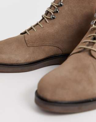 h by hudson battle lace up boots in khaki suede