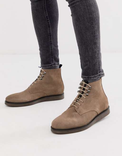 H by hudson battle lace up best sale boots in black leather