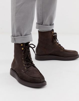 H By Hudson Belper boots med snörning i brun mocka