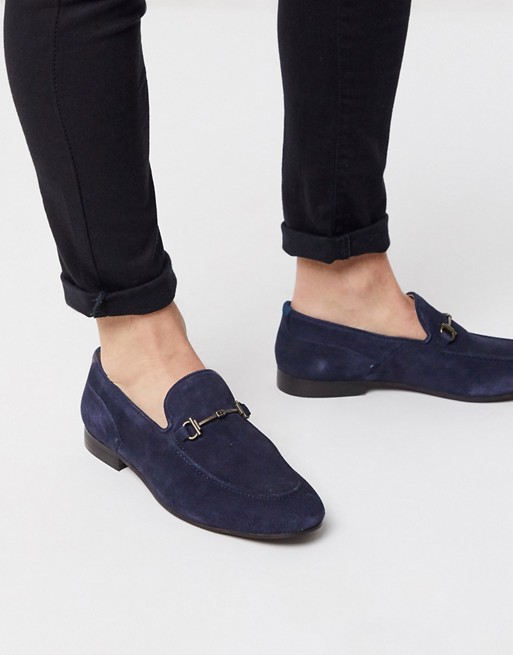 H By Hudson blythe bar loafers in navy suede