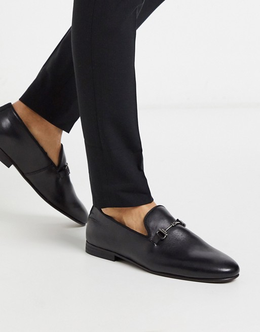 H By Hudson Bolton bar loafers in black leather